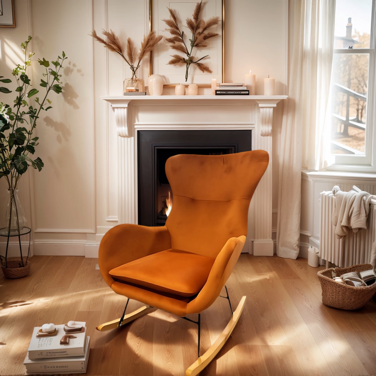 1PCS舒适软垫摇椅，适用于客厅、阳台、露台等作为户外休闲家具，填充舒适，具有现代风格。