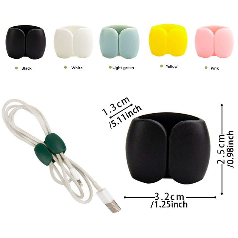 5件套多彩硅胶数据线收纳套装 - 方便管理耳机及耳机线固定器，非常适合旅行和日常使用