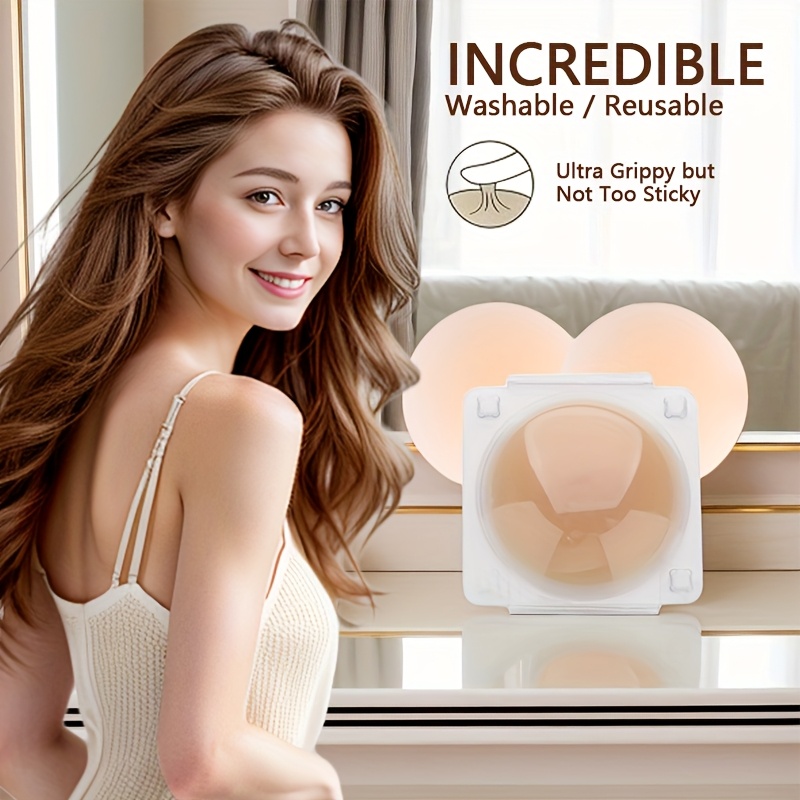 两对无肩带粘性胸垫、隐形粘性胸垫、可重复使用的胸垫，适用于女士无肩带连衣裙。
