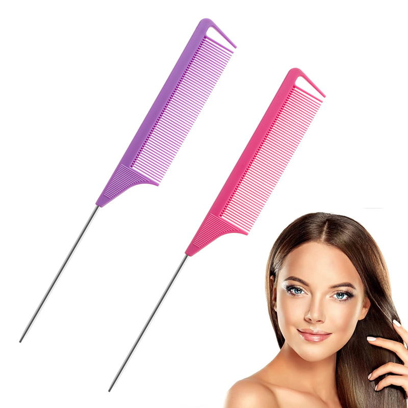 2件式碳纤维发梳，适用于沙龙、发型设计、分发、后梳、造型和染发，轻便耐用。