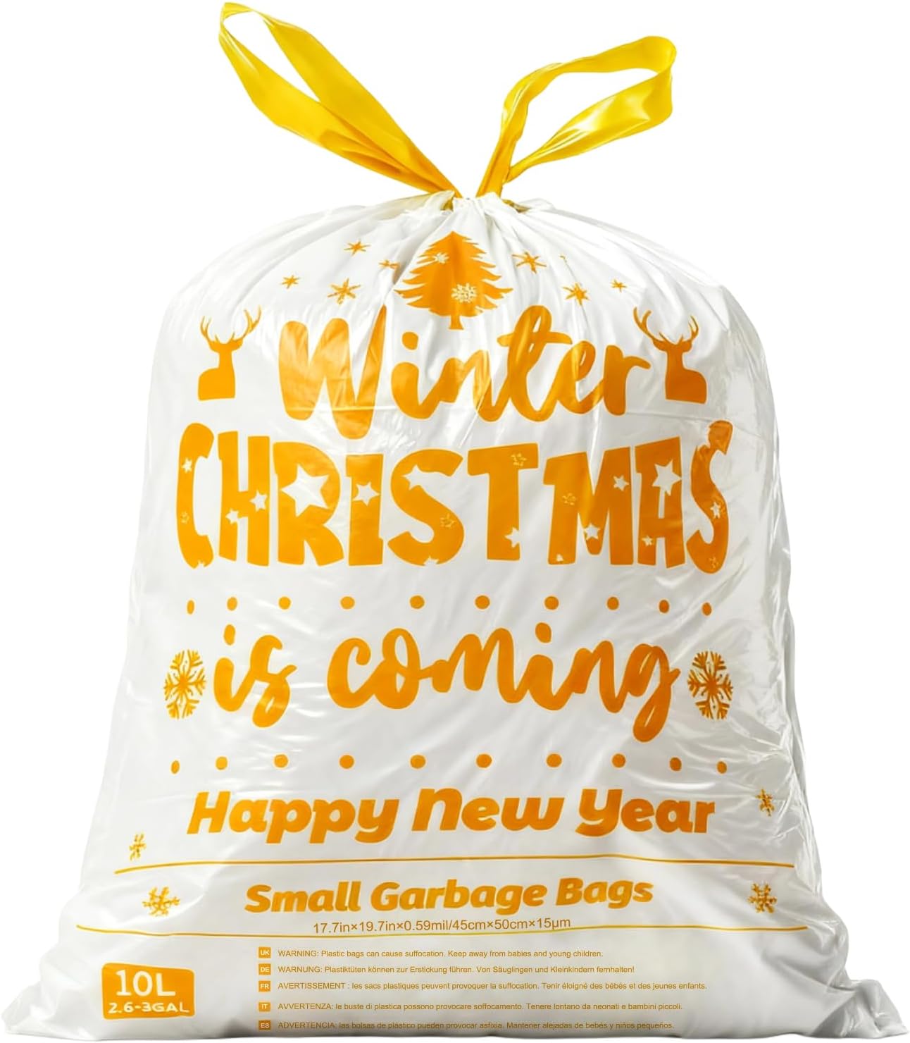 Gold Mini Trash Bags, 3 Gallon Small Bathroom Drawstring Bags, 50 Count Holiday Supplies, Kitchen & Bath Holiday Print