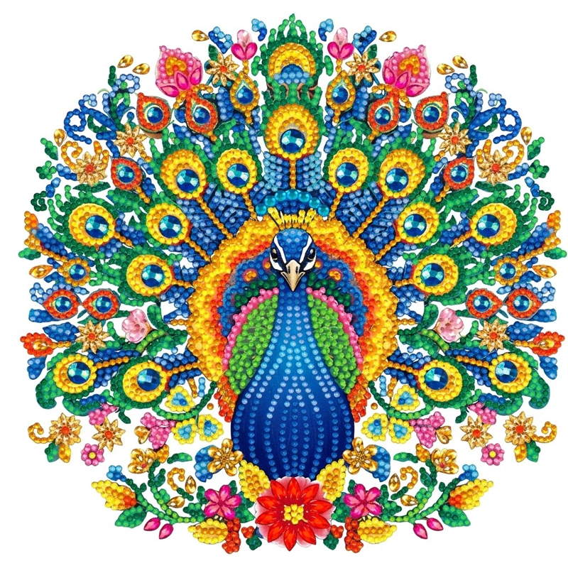 DIY 钻石画孔雀开屏 国风花卉点钻画 跨境爆款手工解压砖石画