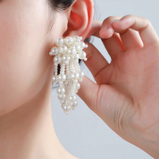 French retro Pearl tassel earrings long face thin earrings bride bridesmaid banquet earrings