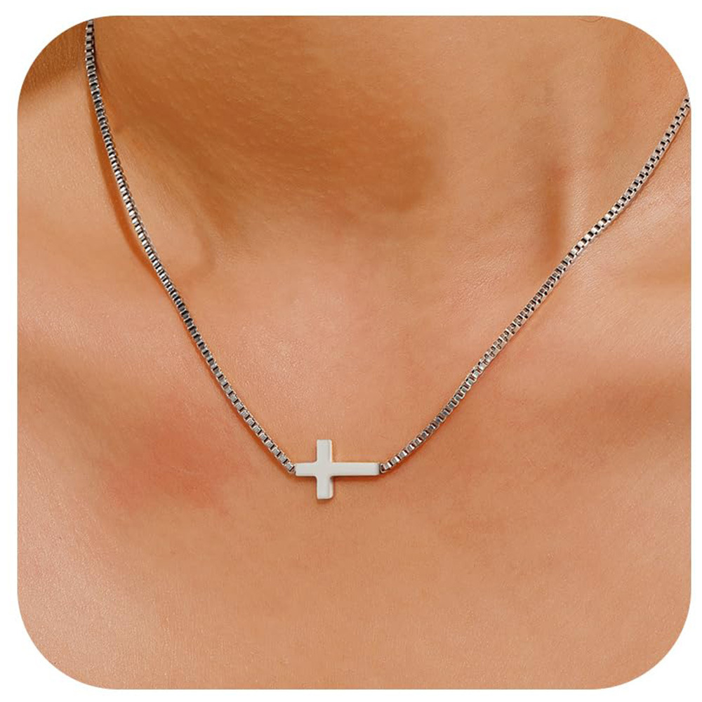 Cross-border exquisite diamond cross necklace copper zircon cross pendant clavicle chain