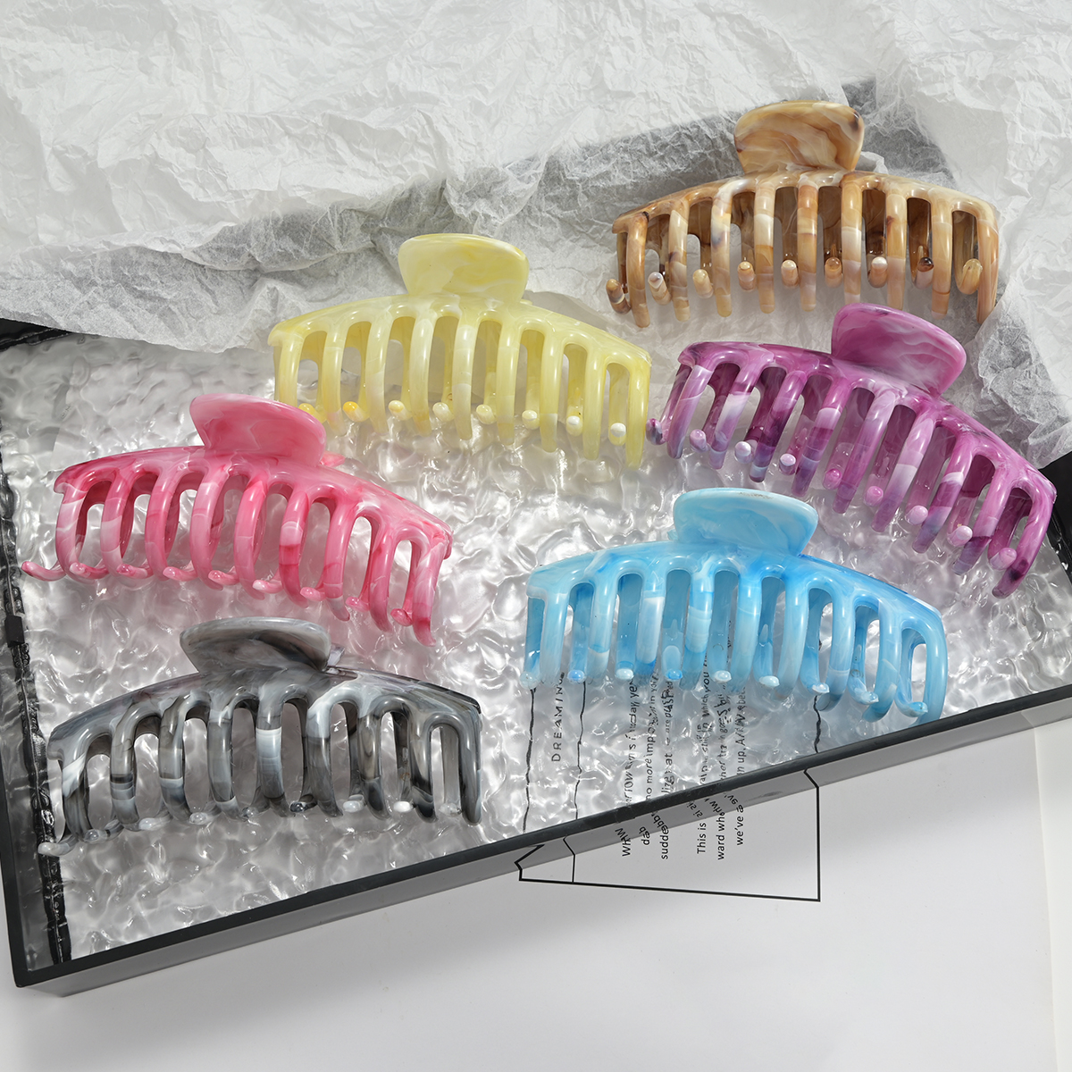 6PCs marble texture elegant simple clip large hair volume Women's advanced hairpin hairpin summer head spoon shark clip hairpin headdress