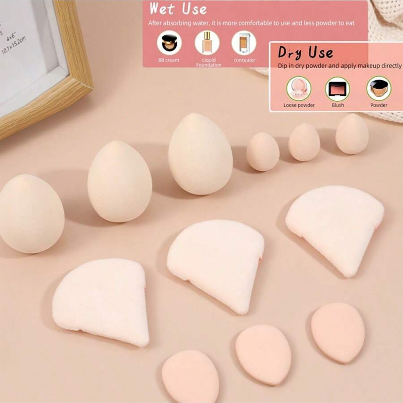 12件套装化妆海绵和粉扑 - 适用于混合液体、乳霜和粉末适合所有肤质