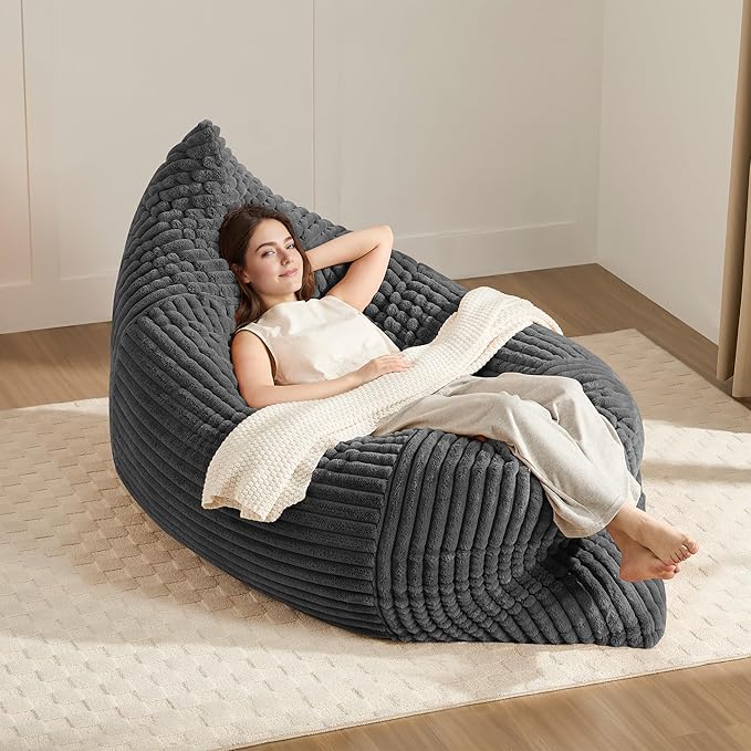 Plush corduroy bean bag chair bed, oversized multi-functional lazy sofa (with removable and washable coat), convertible sofa bed, suitable for relaxing and sleeping in living room and bedroom
