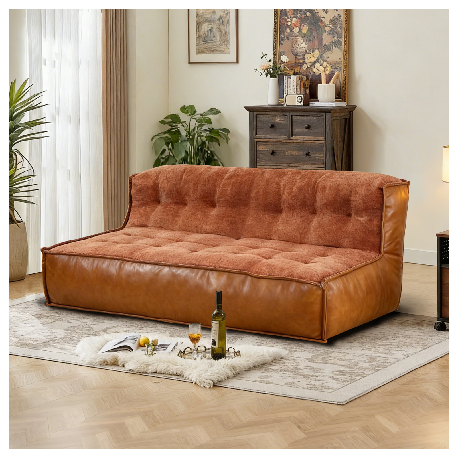 舒适云沙发床，采用雪尼尔和人造皮革 upholstered，深座设计，高支撑泡沫，防滑底部，可变形沙发，适用于客厅、卧室、小空间