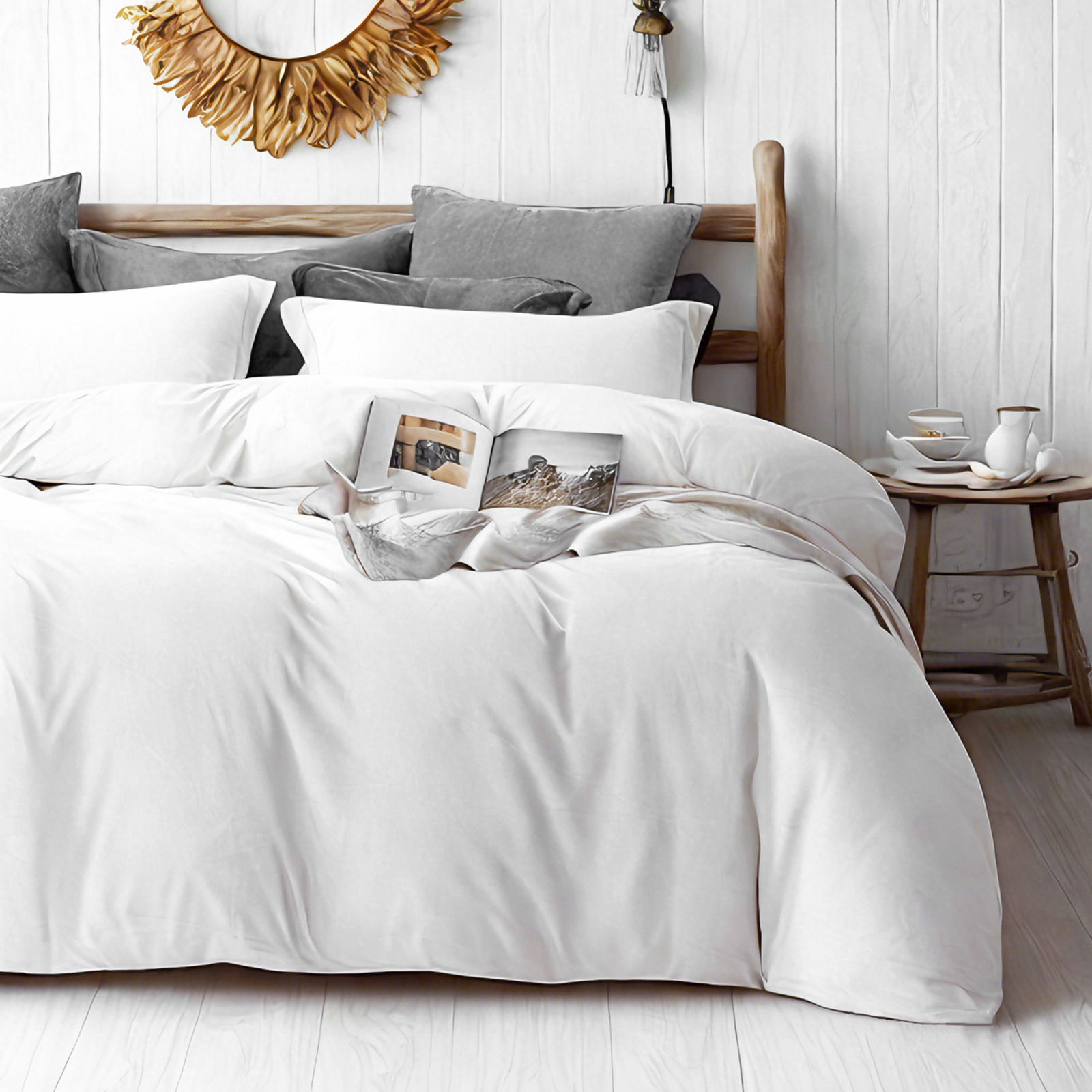 天鹅绒被套三件套，奢华柔软，拉链法兰绒被套，白色