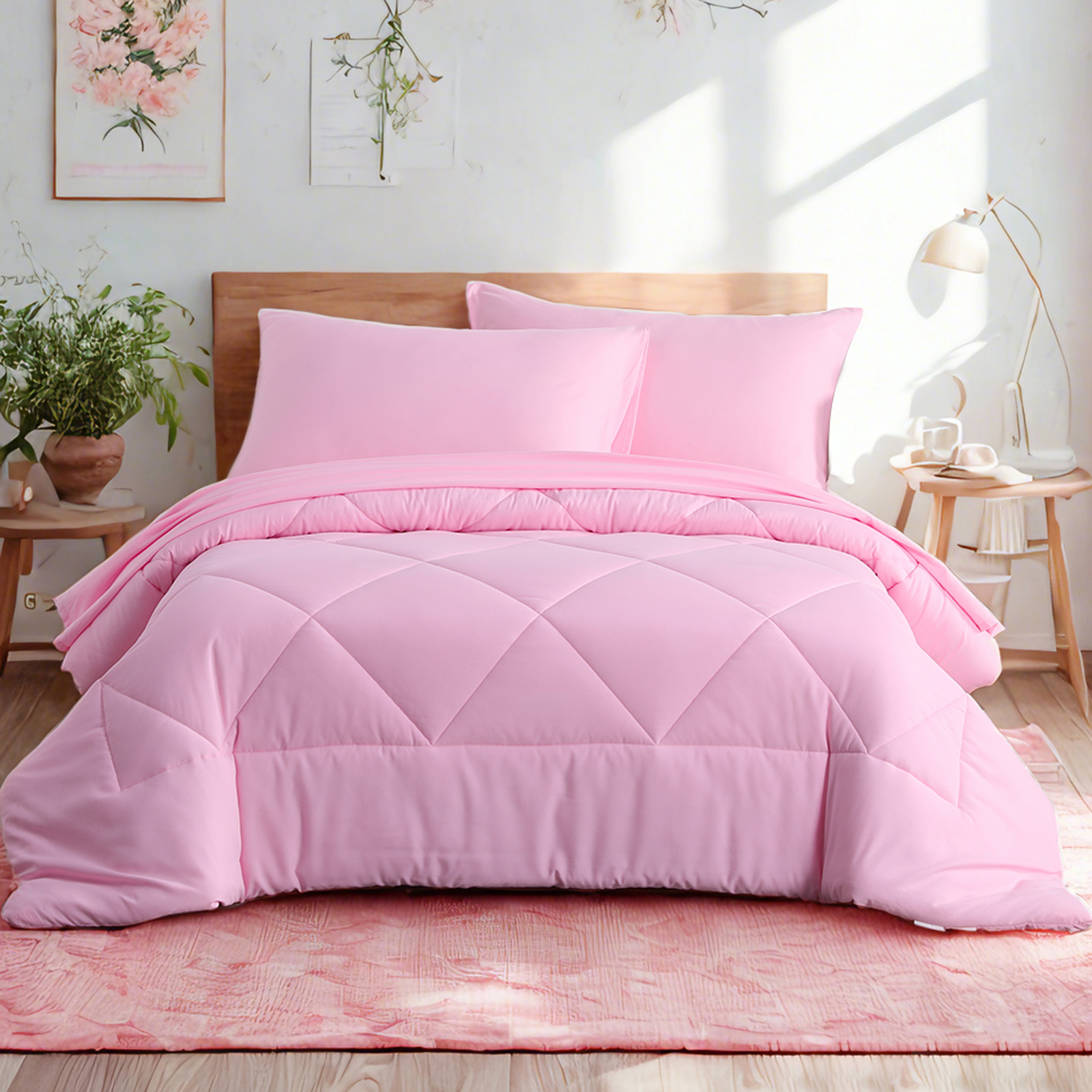 超细纤维被套（含床单床笠枕套被子），四季皆宜的柔软床上用品，粉色
