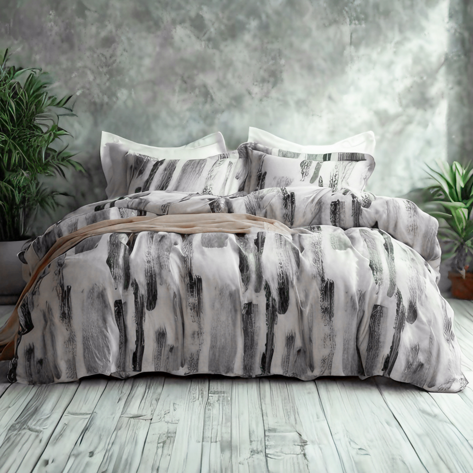 Microfiber Bedding Set, Ink Pattern Soft and Wrinkle-Resistant and Easy Care, White