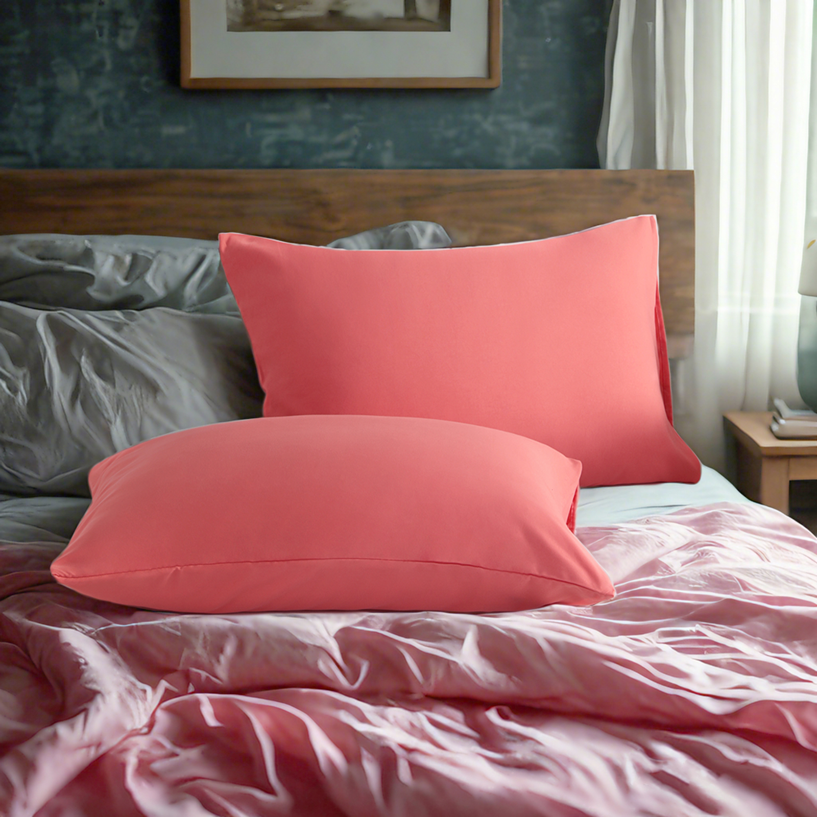 2个超细纤维标准枕套，柔软、防皱、防褪色、防污枕套，信封式封口
