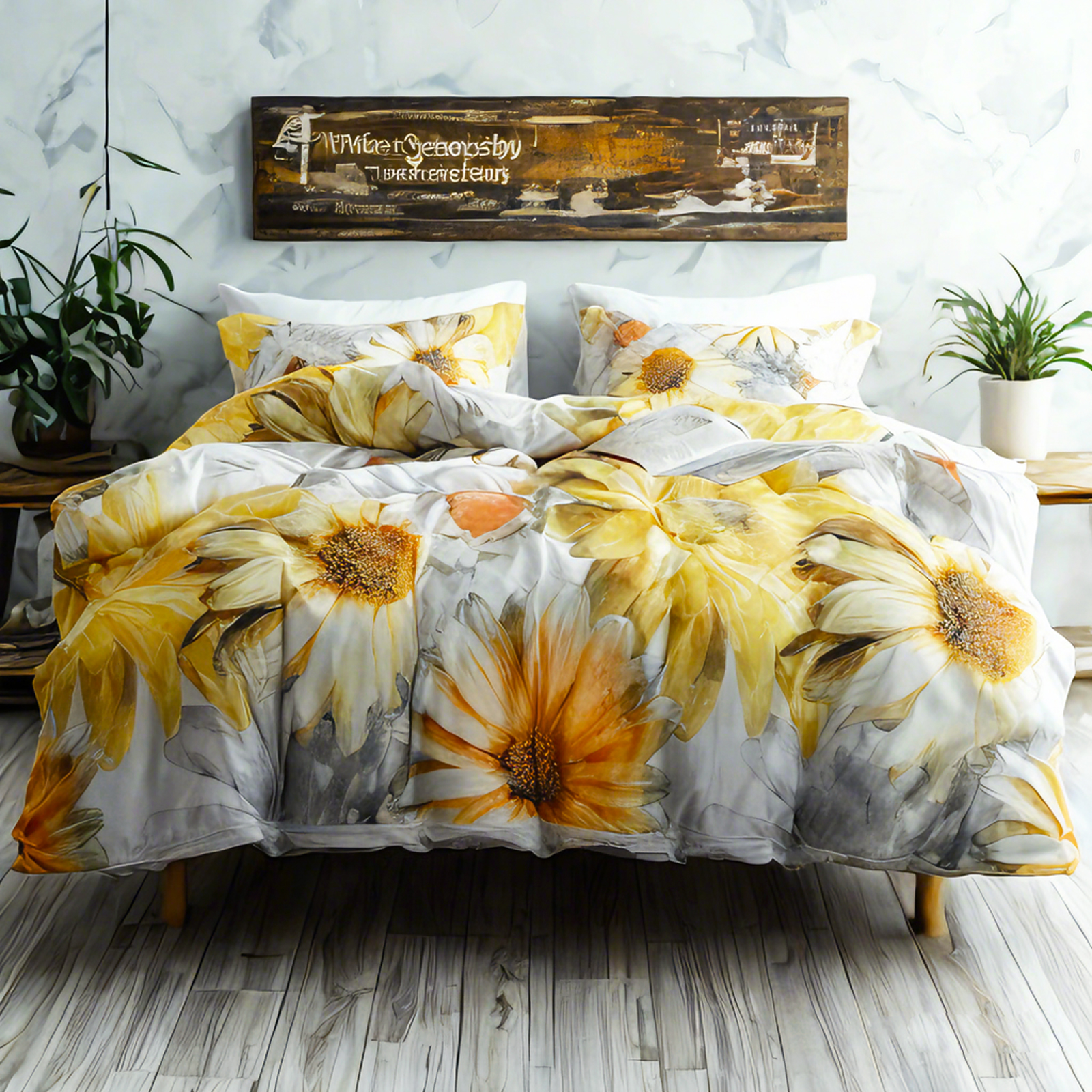 超细纤维床上用品，太阳花图案，柔软抗皱，易于打理，黄色