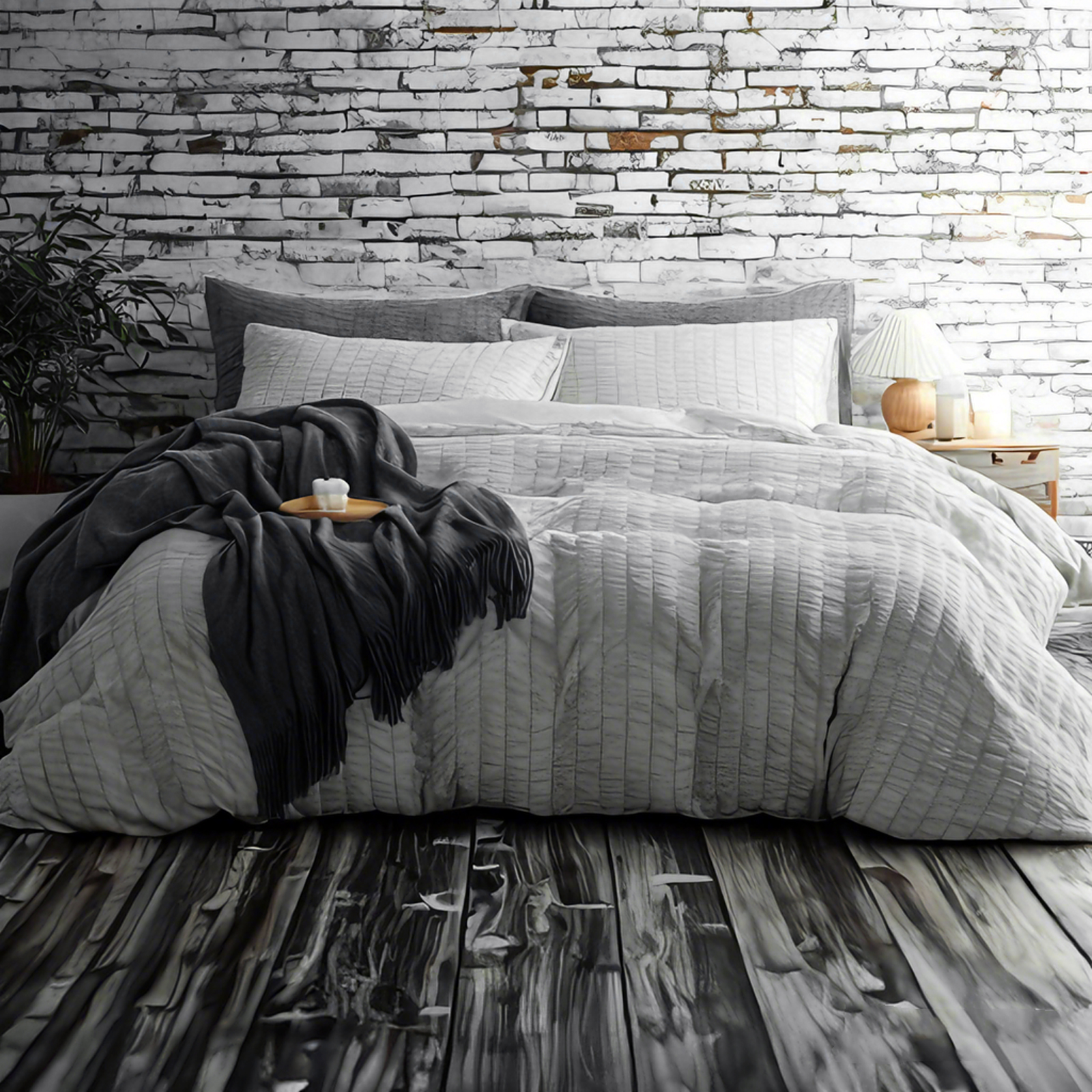 泡泡纱纹理床上用品，奢华柔软，经久耐用，浅灰