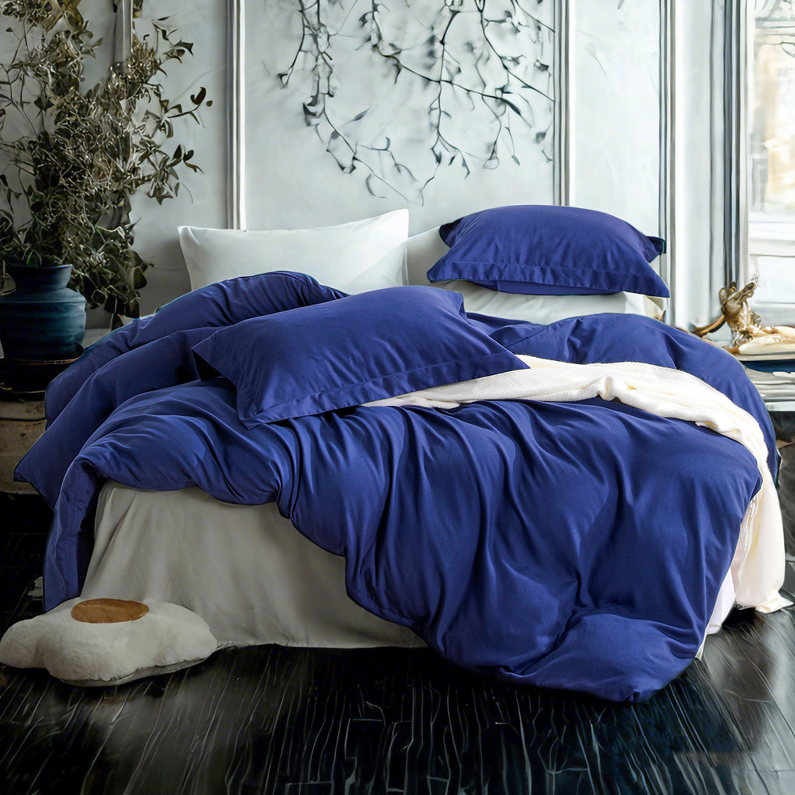 Solid Color Microfiber Bedding Set, Luxuriously, Soft and Durable, Navy Blue