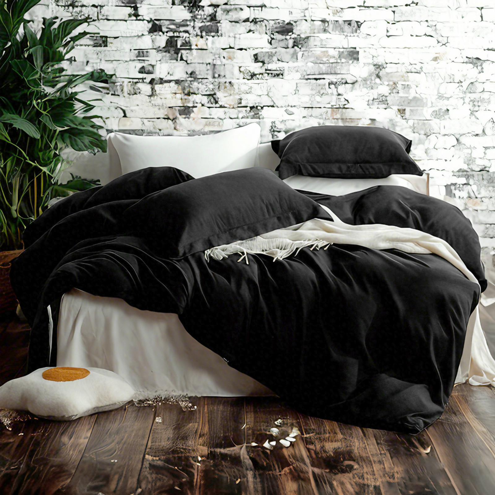 纯色超细纤维床上用品，奢华、柔软、耐用，黑色
