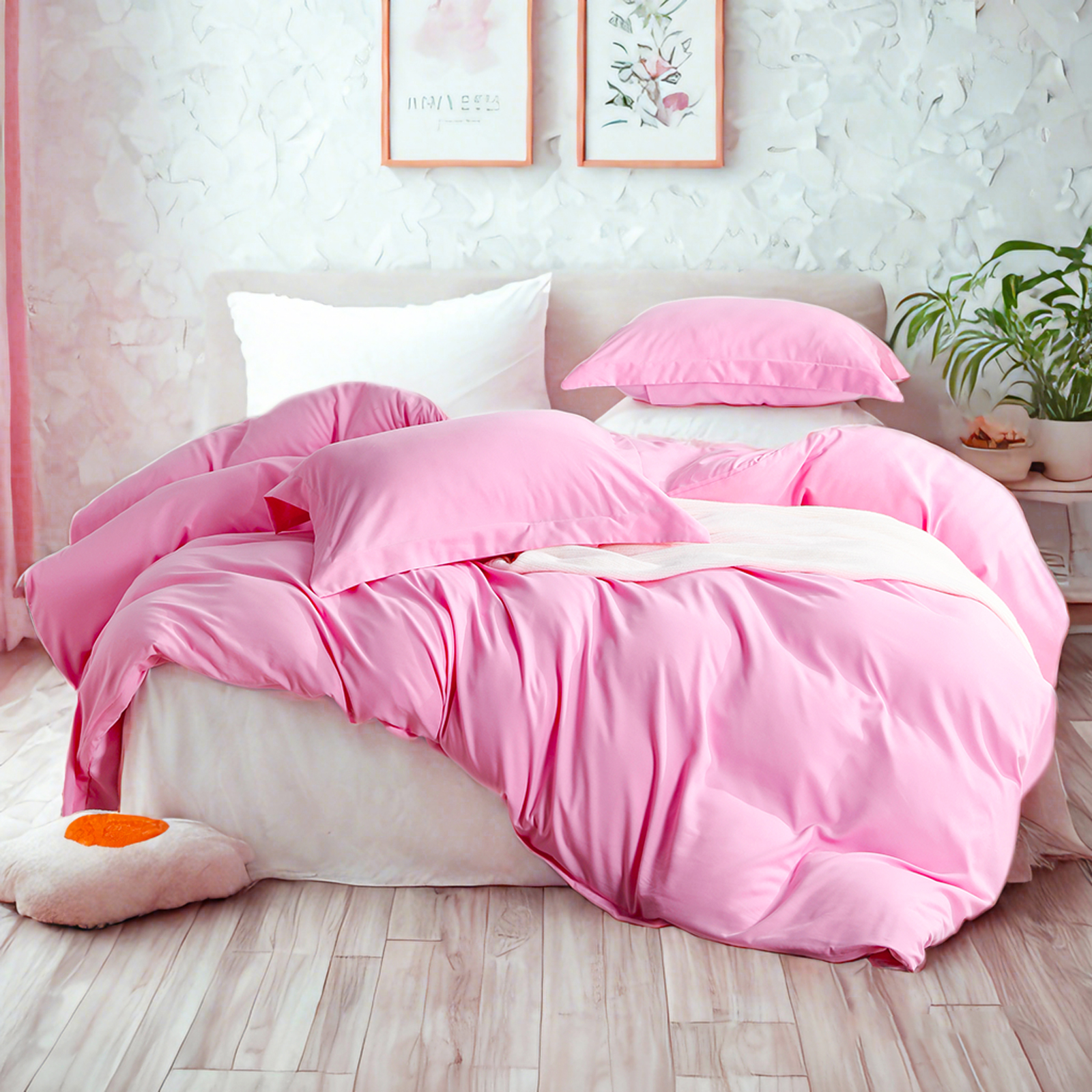 纯色超细纤维床上用品，奢华、柔软、耐用，粉色