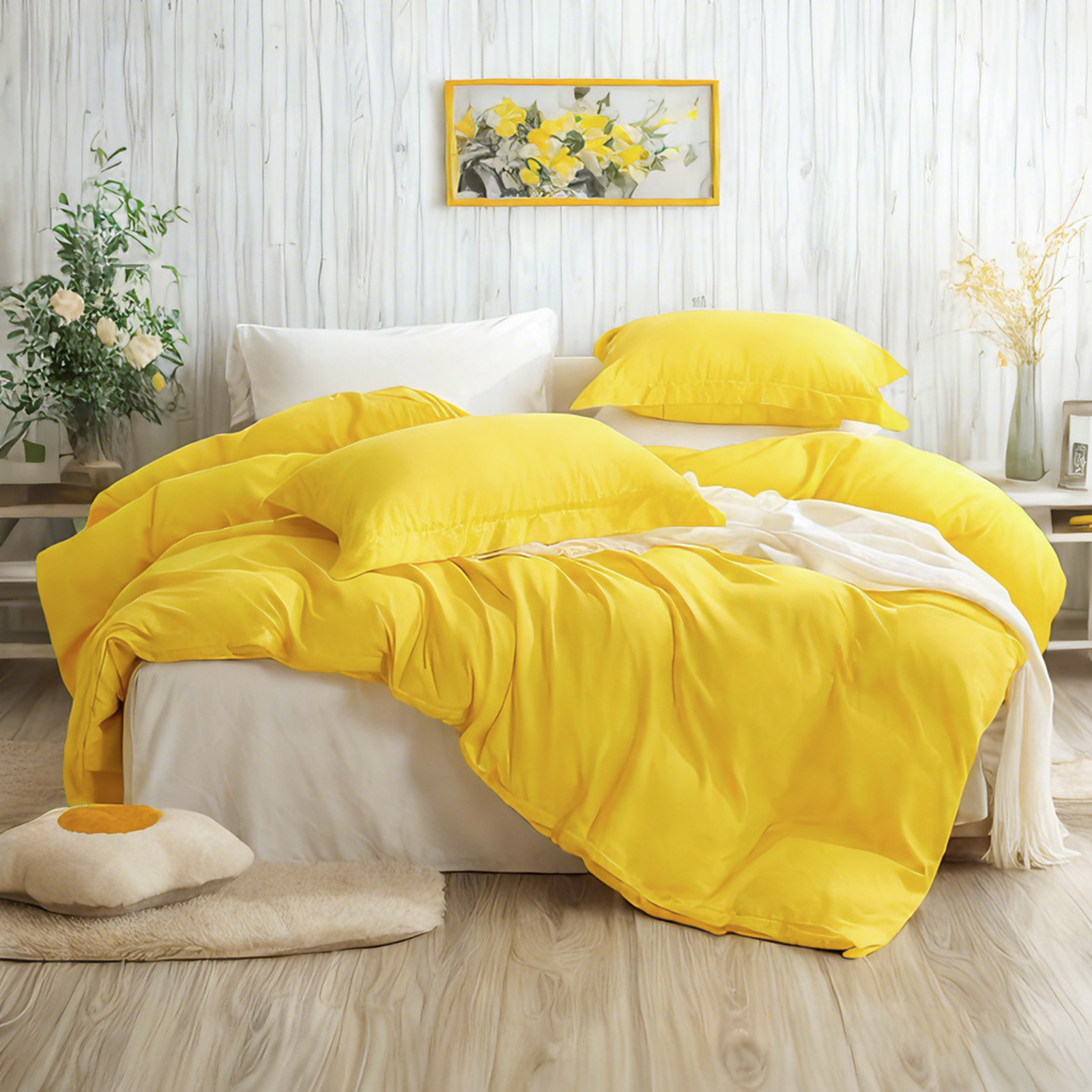 纯色超细纤维床上用品，奢华、柔软、耐用，黄色
