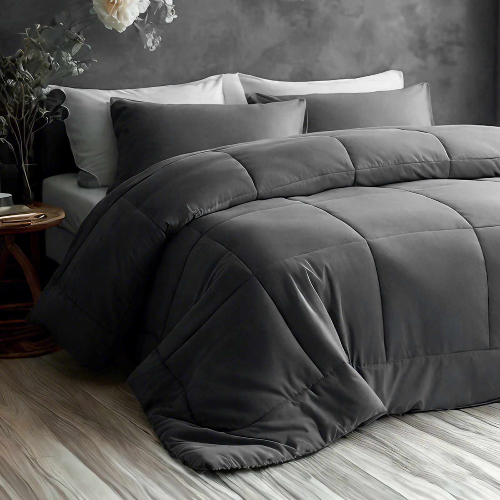 仿羽绒被，四季超细纤维绗缝被，带角边，可机洗，柔软轻便，深灰