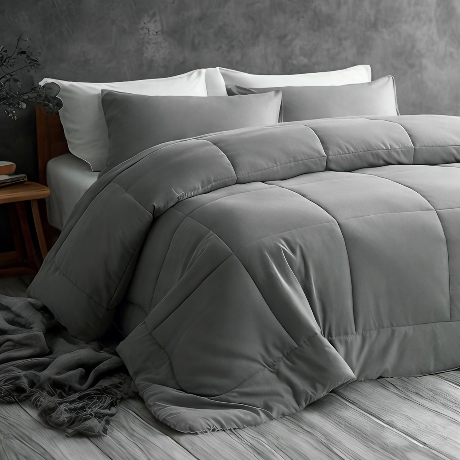 Down Alternative Comforter, All-Season Microfiber Quilted Bedding with Corner Tabs, Machine Washable, Soft and Lightweight, Smoke Grey