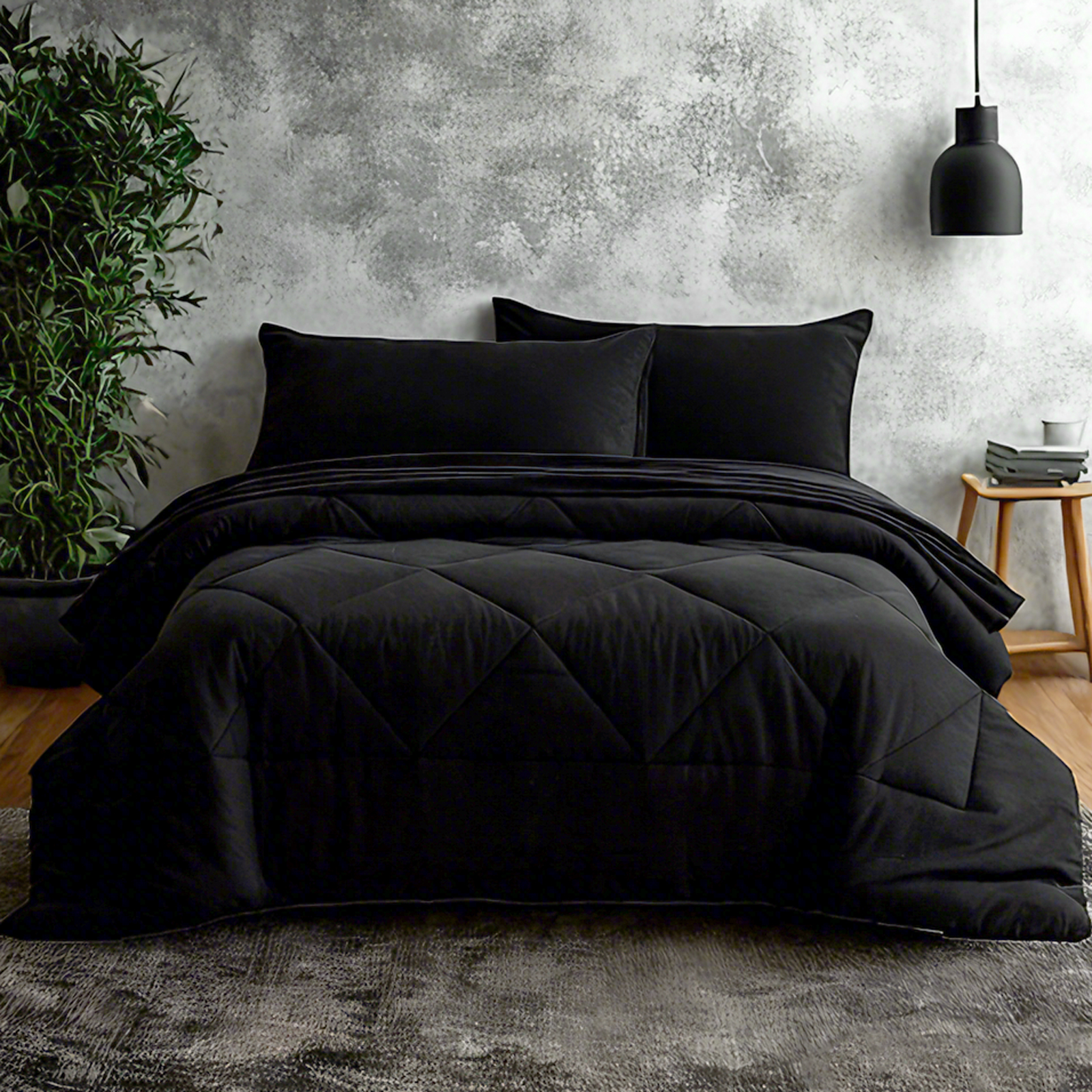 超细纤维被套（含床单床笠枕套被子），四季皆宜的柔软床上用品套装，黑色
