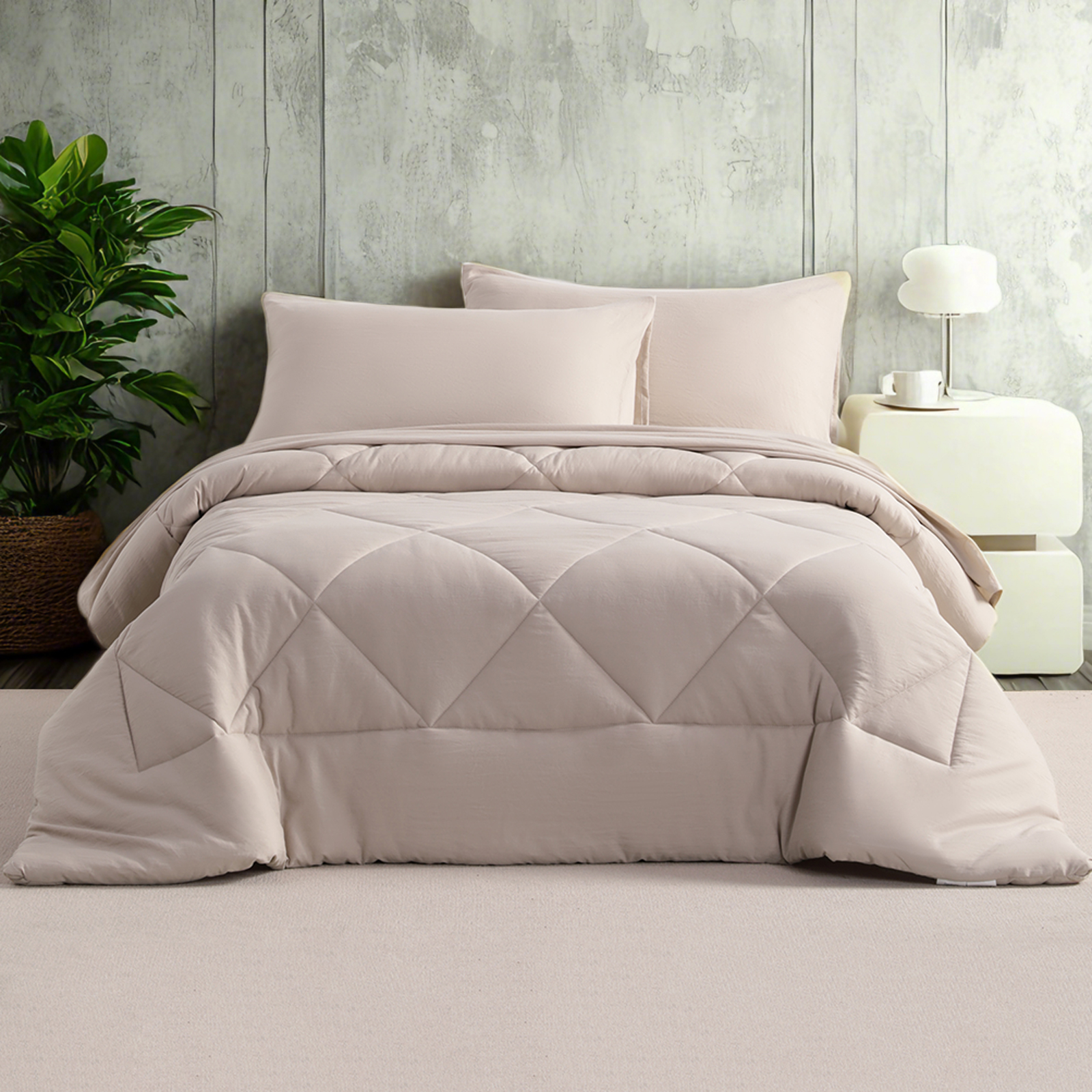 超细纤维被套（含床单床笠枕套被子），四季皆宜的柔软床上用品套装，浅卡其