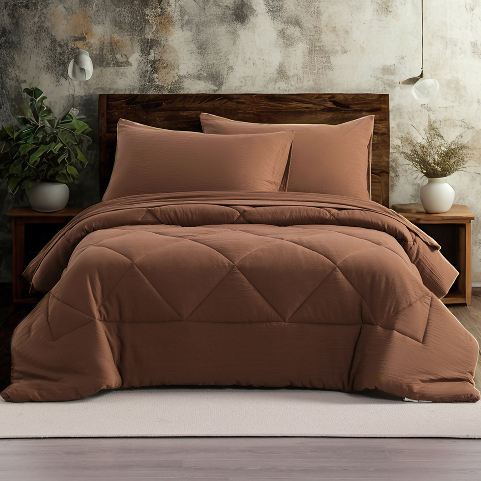 Microfiber Comforter Set with Sheets Pillowcases Comforter, Soft All-Season Bedding Set, Coffee