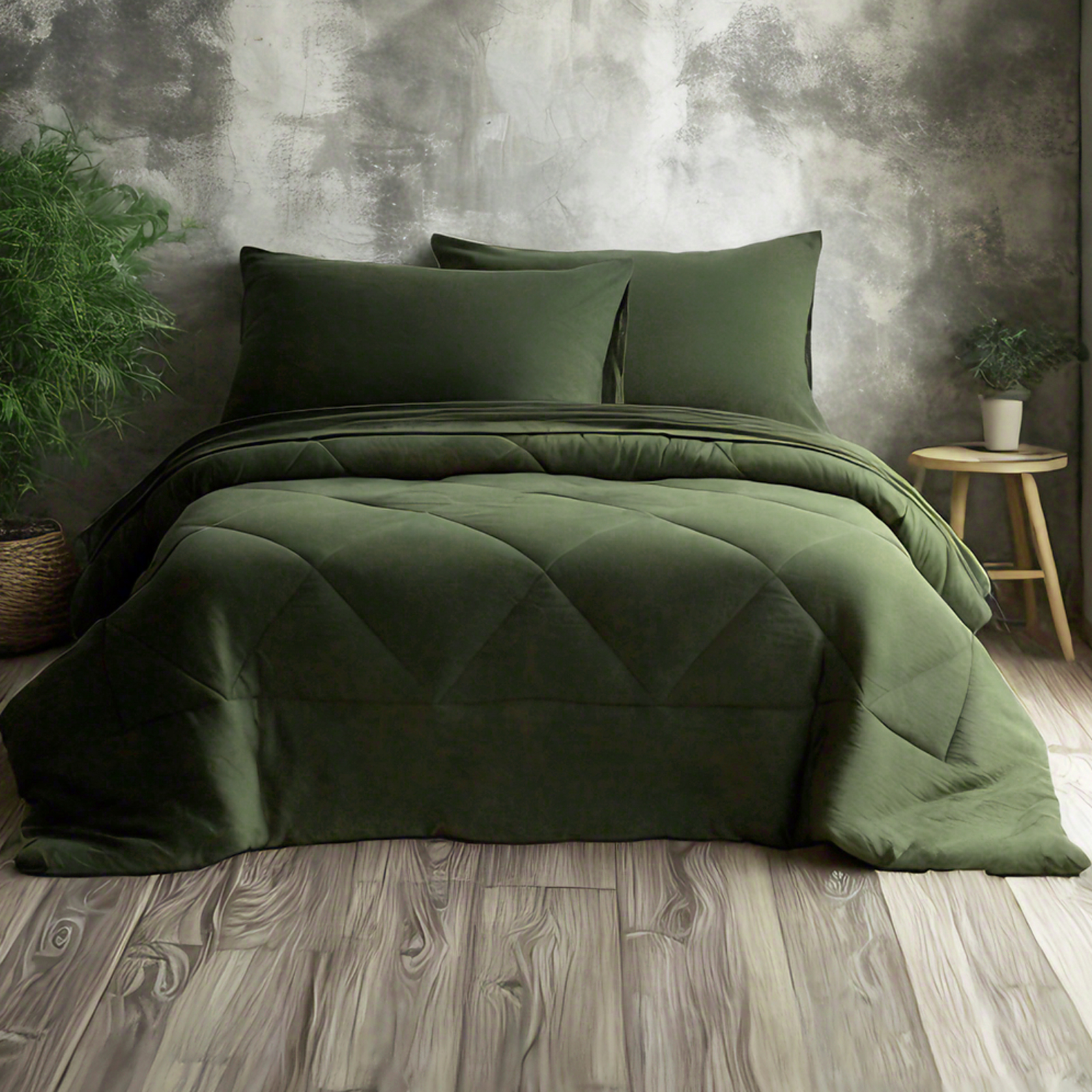 超细纤维被套（含床单床笠枕套被子），四季皆宜的柔软床上用品套装，橄榄绿