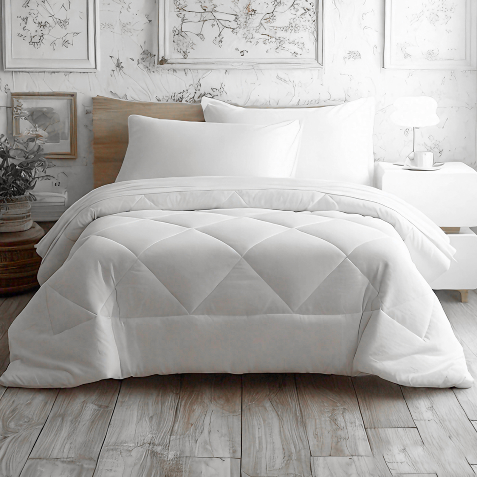 超细纤维被套（含床单床笠枕套被子），四季皆宜的柔软床上用品套装，白色