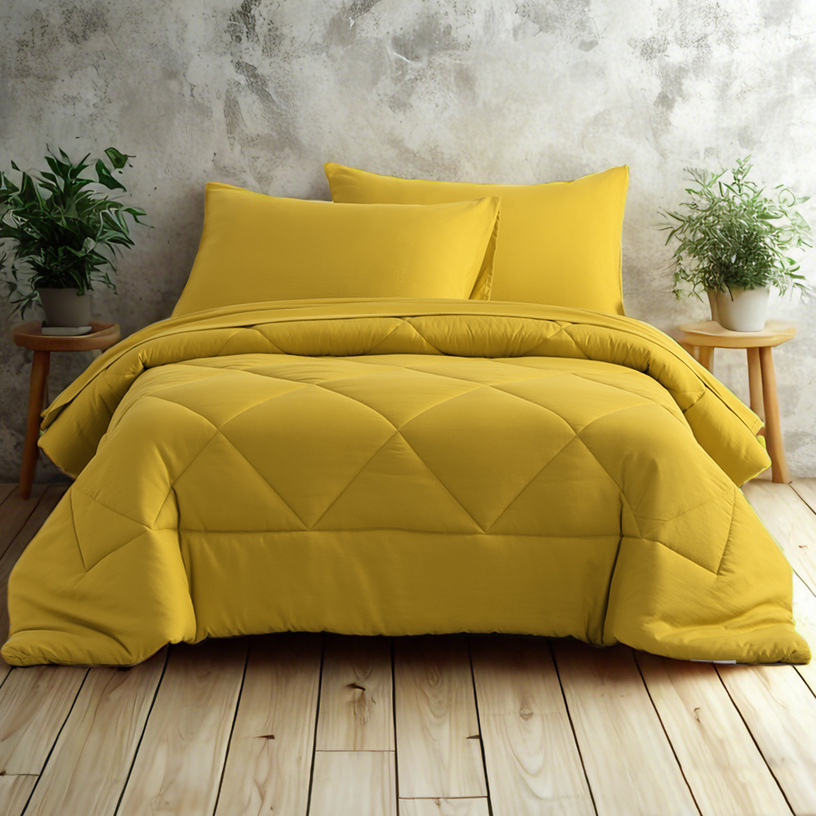 超细纤维被套（含床单床笠枕套被子），四季皆宜的柔软床上用品套装，黄色