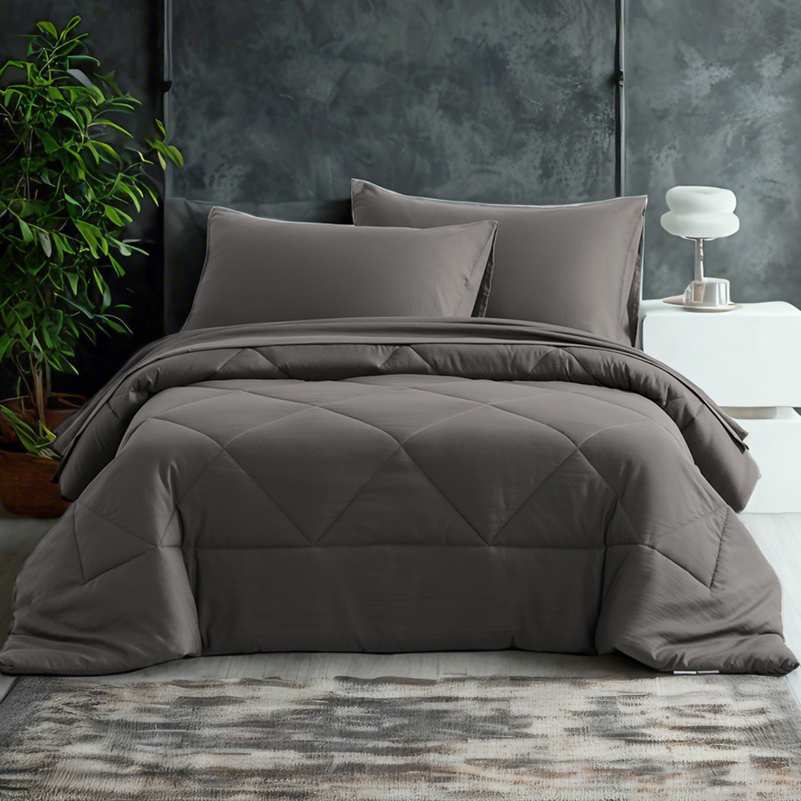 超细纤维被套（含床单床笠枕套被子），四季皆宜的柔软床上用品套装，深灰