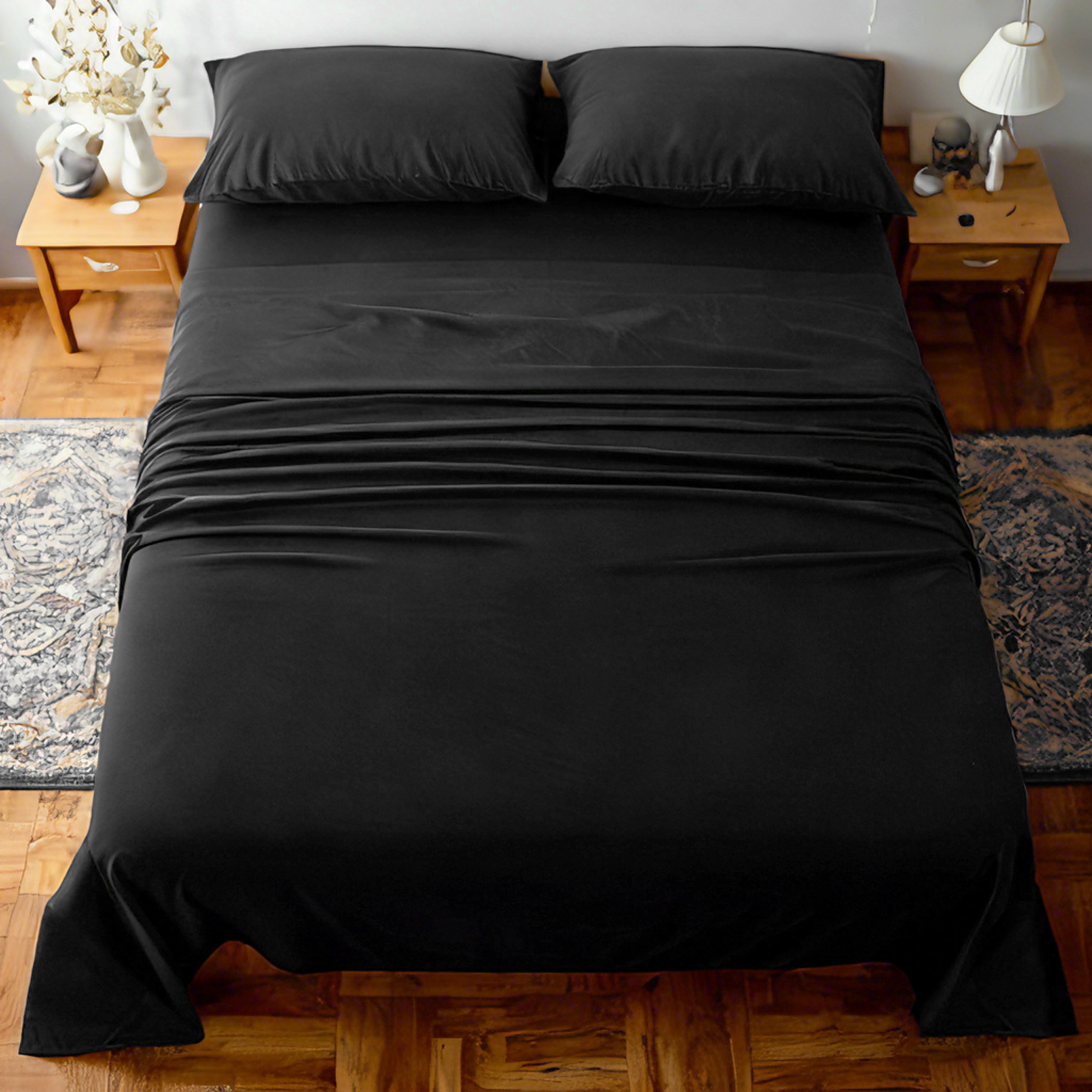 超细纤维床单套件，超柔软耐用，防皱、防褪色、防污，深袋装床单，黑色