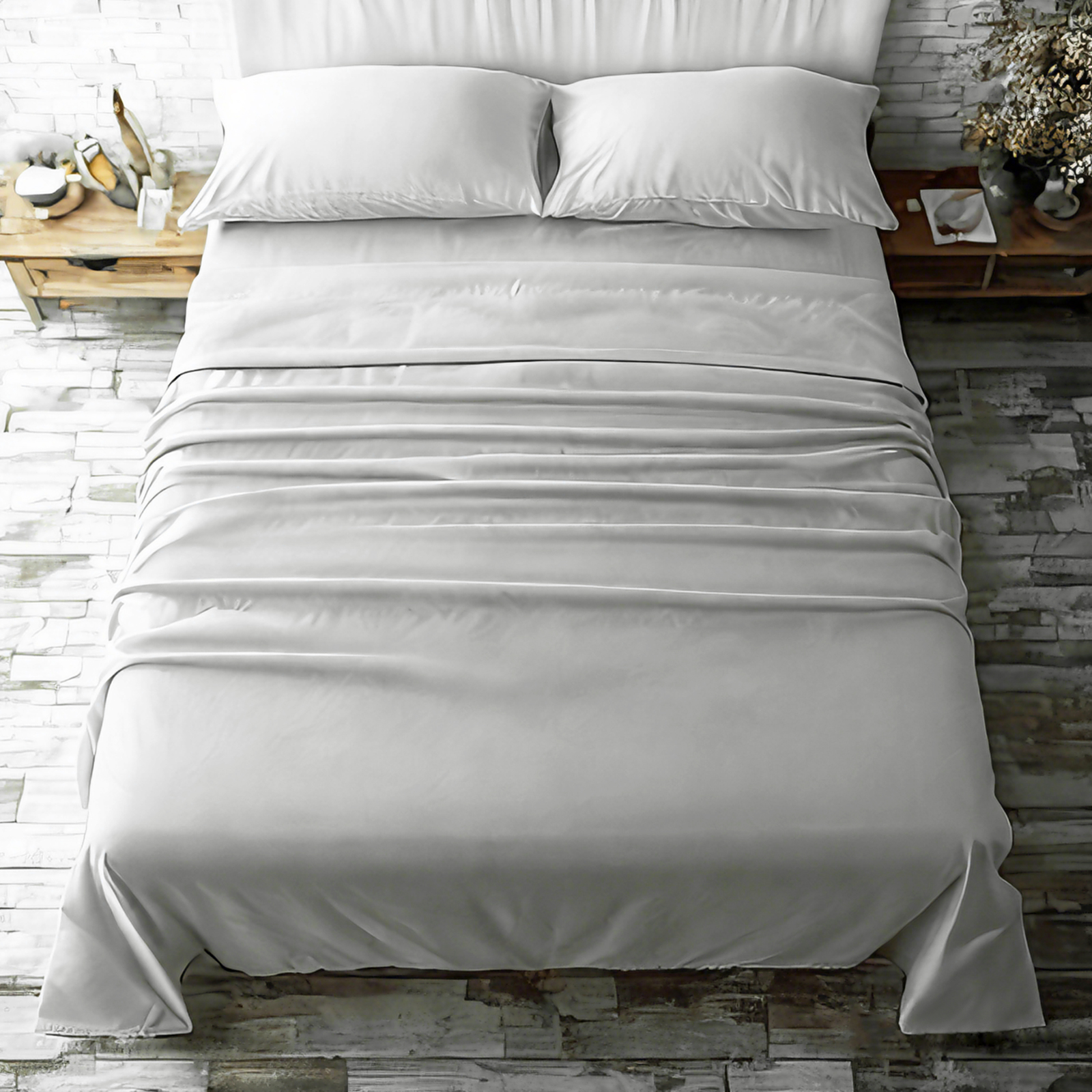 超细纤维床单套件，超柔软耐用，防皱、防褪色、防污，深袋装床单，浅灰