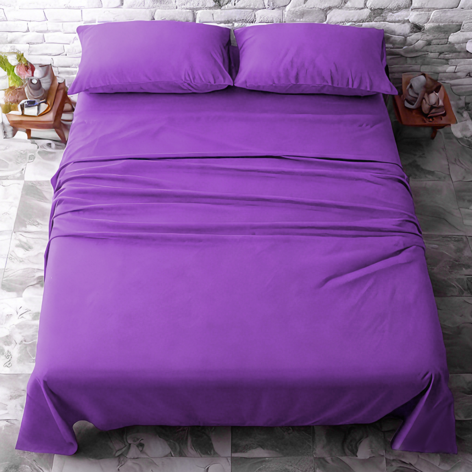 超细纤维床单套件，超柔软耐用，防皱、防褪色、防污，深袋装床单，紫色