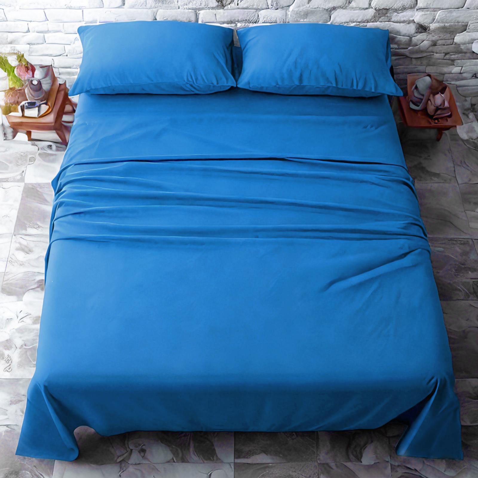 超细纤维床单套件，超柔软耐用，防皱、防褪色、防污，深袋装床单，宝蓝