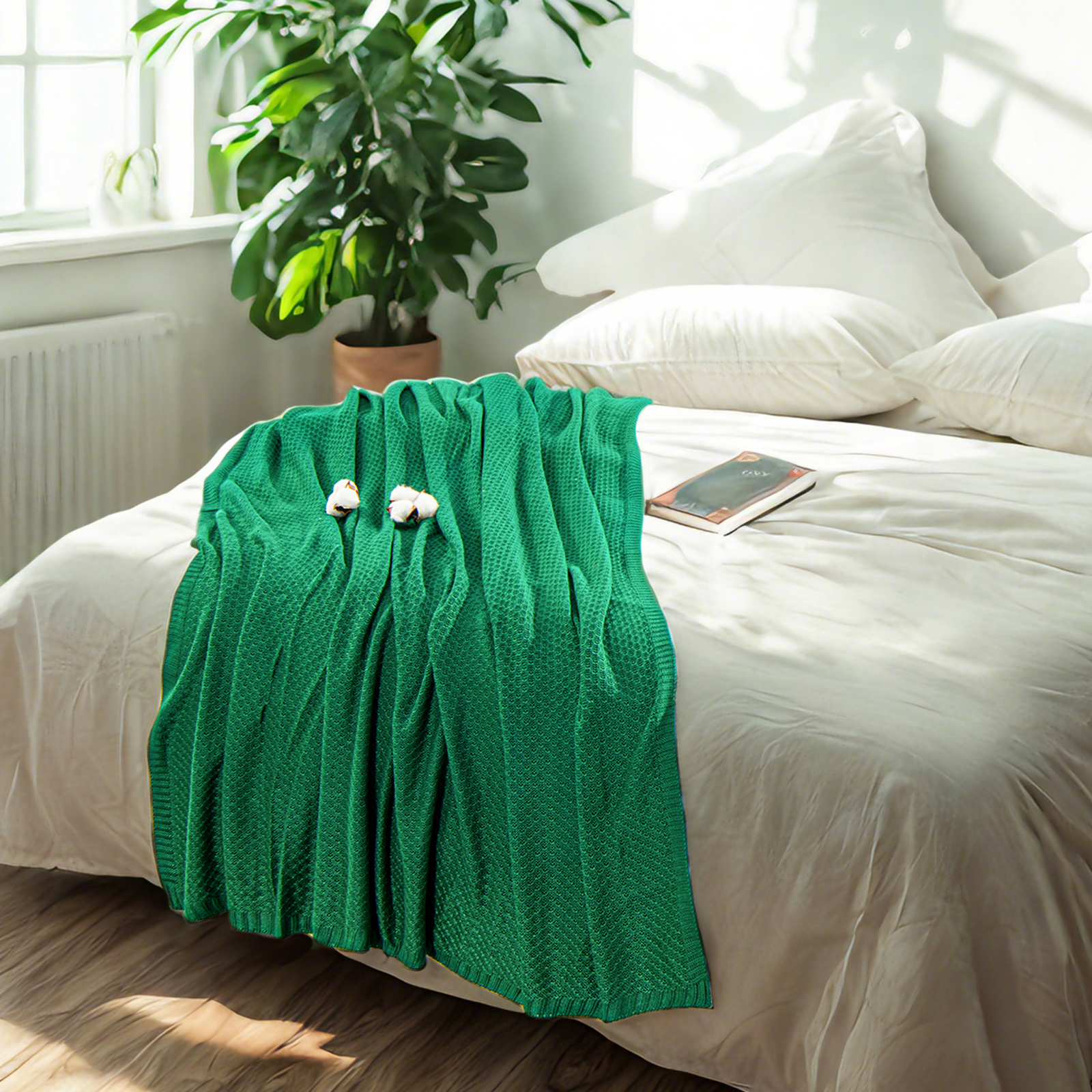 透气凉爽针织毯，竹纤维人造丝，柔软床毯