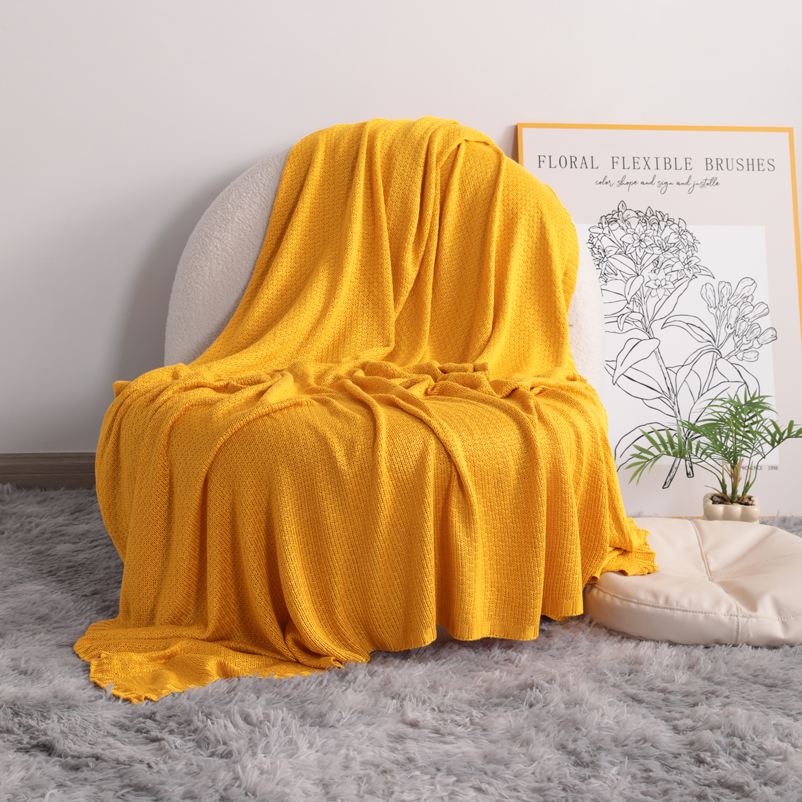 透气凉爽针织毯，竹纤维人造丝，柔软床毯