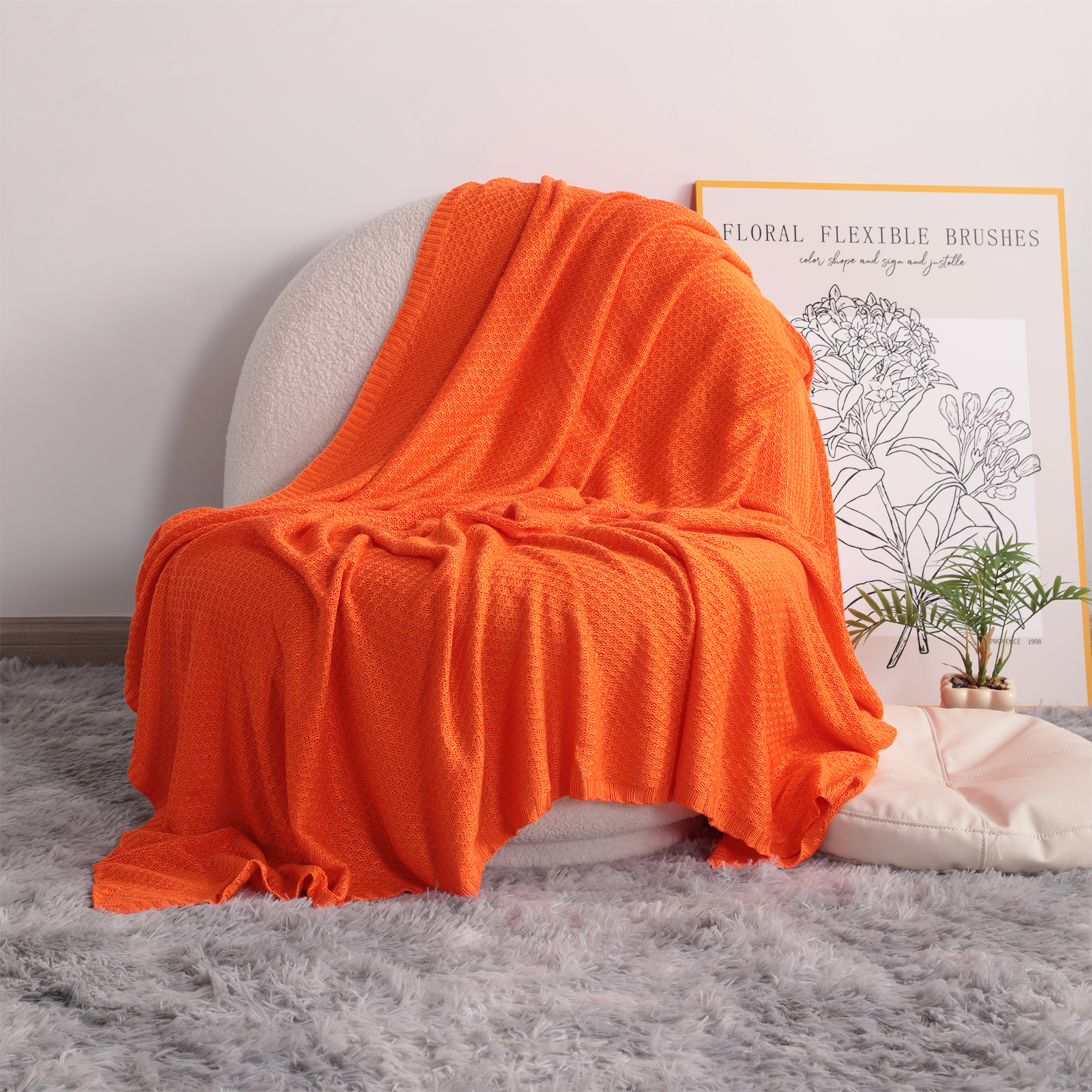 透气凉爽针织毯，竹纤维人造丝，柔软床毯