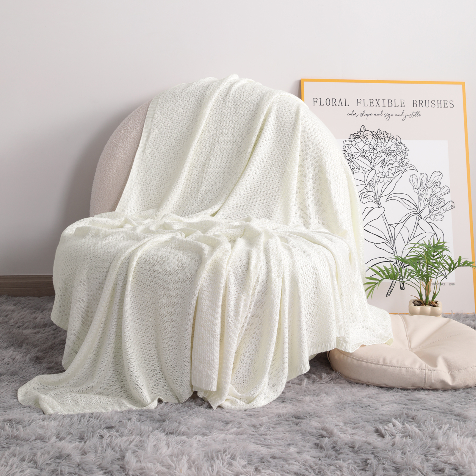 透气凉爽针织毯，竹纤维人造丝，柔软床毯