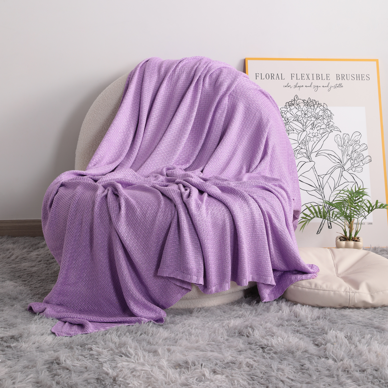 透气凉爽针织毯，竹纤维人造丝，柔软床毯