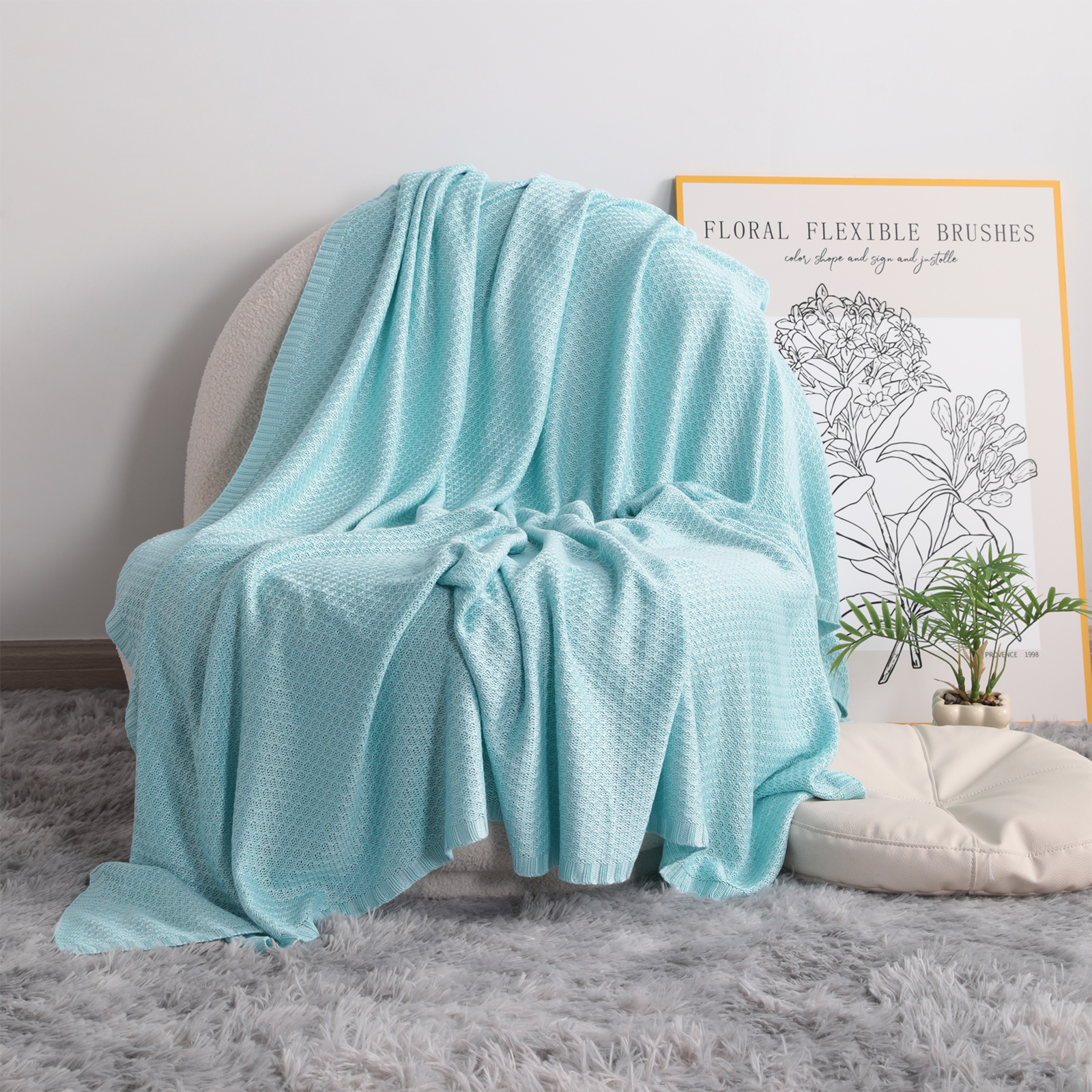 透气凉爽针织毯，竹纤维人造丝，柔软床毯