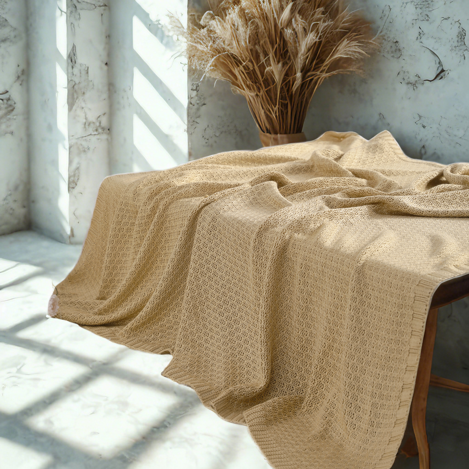 透气凉爽针织毯，竹纤维人造丝，柔软床毯