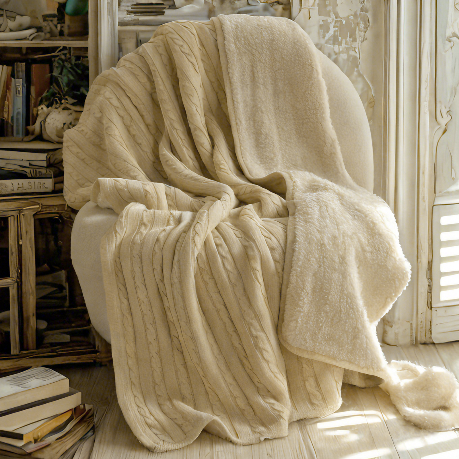 超舒适纯棉针织夏尔巴毯，适用于沙发、床、沙发、椅子，柔软保暖的针织毯 - 可机洗，家居装饰品