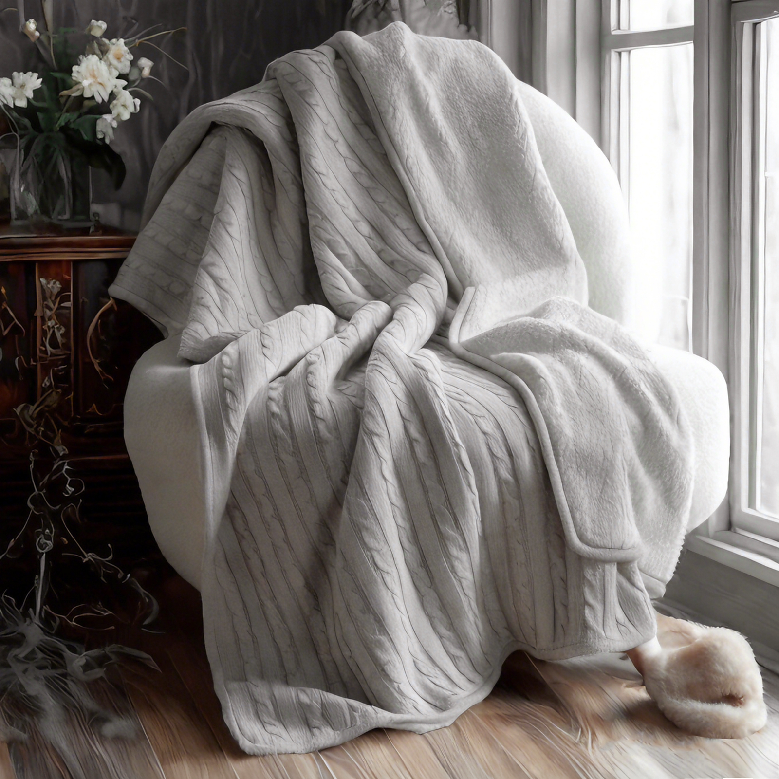 超舒适纯棉针织夏尔巴毯，适用于沙发、床、沙发、椅子，柔软保暖的针织毯 - 可机洗，家居装饰品