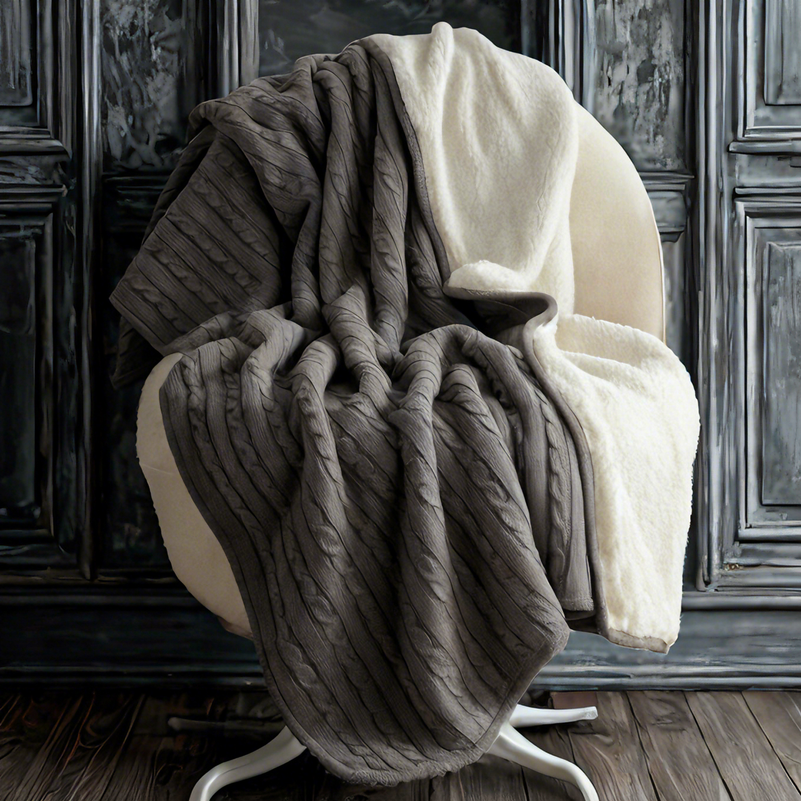 Extra Cozy Cotton Cable Knit Sherpa Blanket, Soft Throw for Couch, Bed, Sofa, Chair - Warm, Machine Washable Home Decor