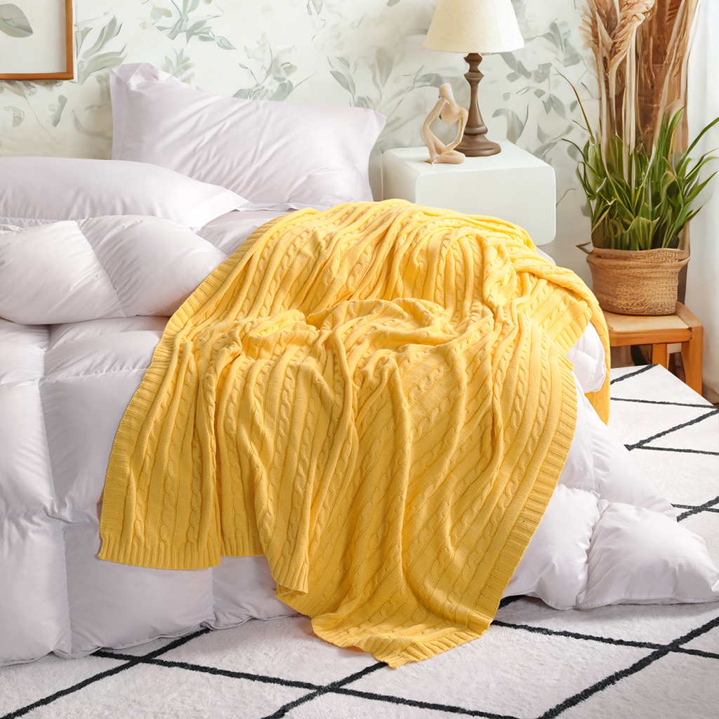 舒适的棉质针织毯毛毯，柔软保暖，沙发、沙发、床、椅子的理想选择 - 可机洗