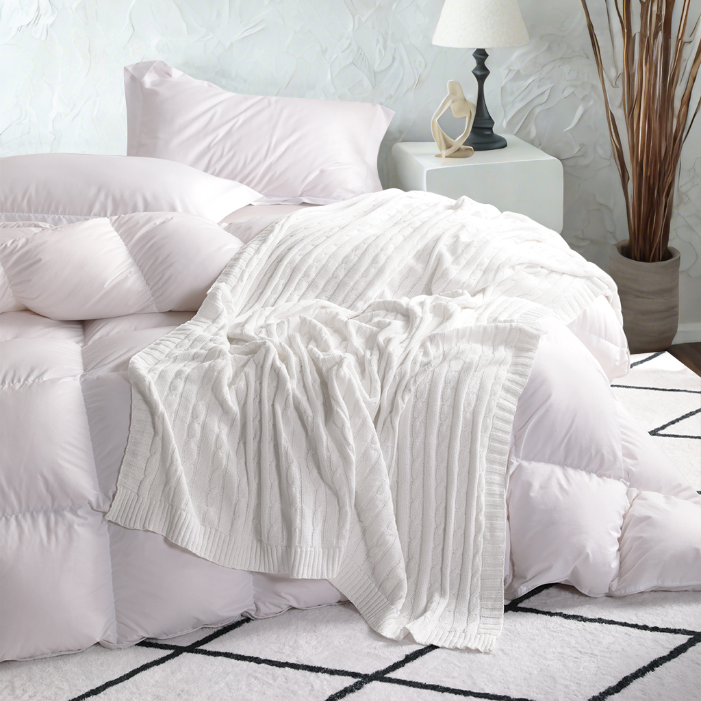 舒适的棉质针织毯毛毯，柔软保暖，沙发、沙发、床、椅子的理想选择 - 可机洗