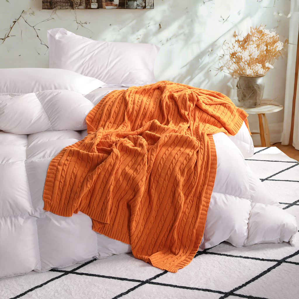 Cozy Cotton Cable Knit Blanket, Soft and Warm Blanket, Perfect for Couch, Sofa, Bed, Chair - Machine Washable