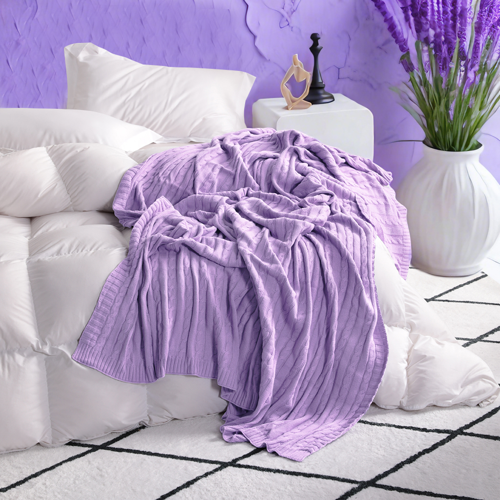 舒适的棉质针织毯毛毯，柔软保暖，沙发、沙发、床、椅子的理想选择 - 可机洗