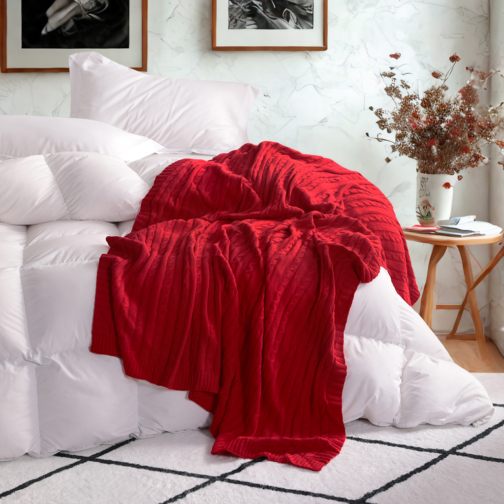 Cozy Cotton Cable Knit Blanket, Soft and Warm Blanket, Perfect for Couch, Sofa, Bed, Chair - Machine Washable